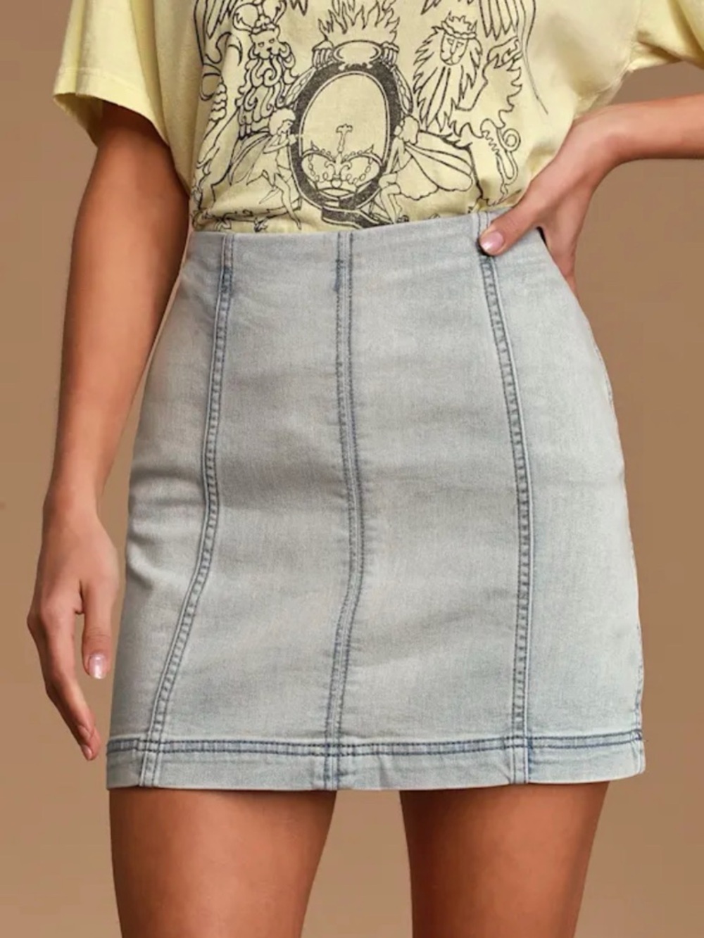 Free People Light Wash Denim Mini Skirt